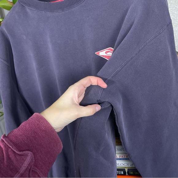 Vtg 90s Y2K Quiksilver Hoodie L Pullover Sweatshirt Grunge Trashed Distressed - Picture 5 of 13